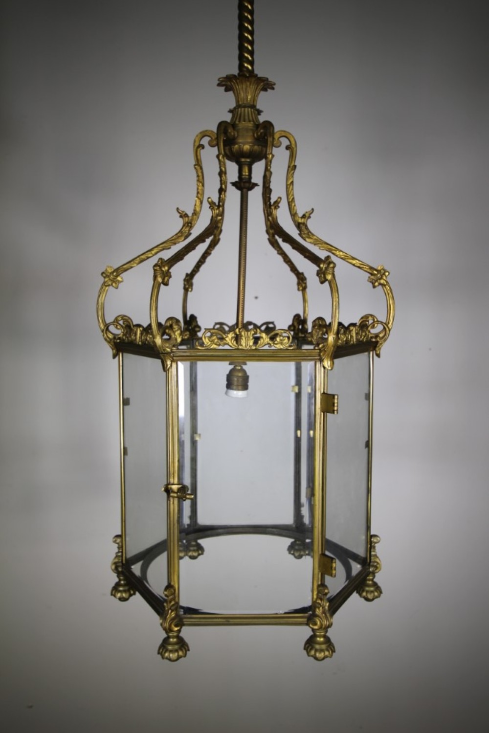 Huge 19th Century English Antique Gilt Brass Hanging Lantern 