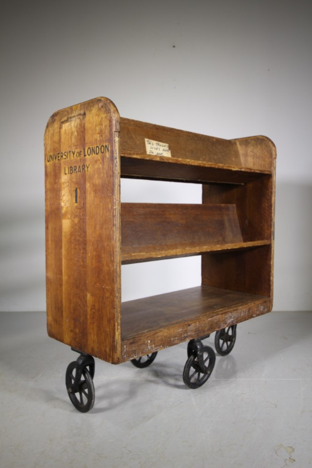 University of London Antique Oak Library Trolley