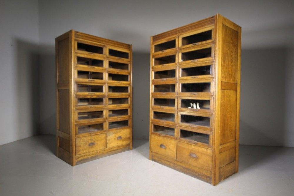

Pair of High Quality Edwardian Antique Oak Haberdashery Cabinets
