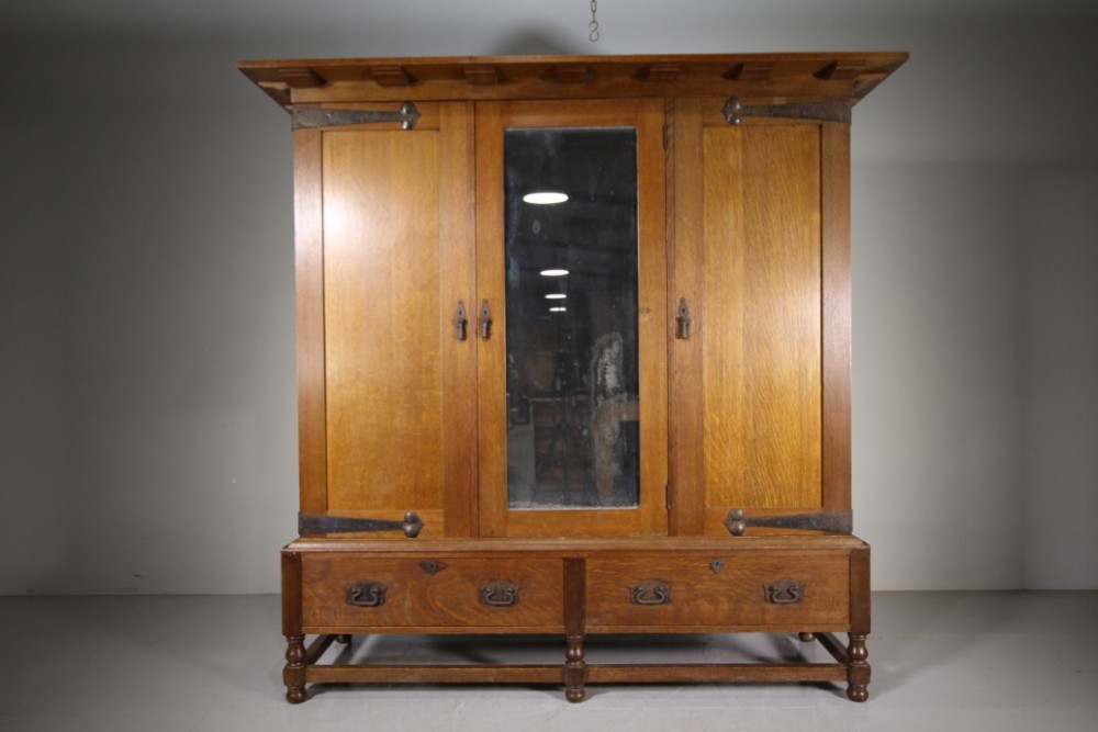 Superb Large Heals of London 19th Century Newlyn Oak Antique Wardrobe-Splits Up
