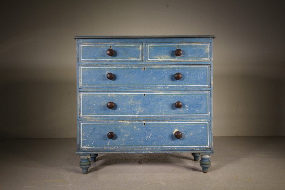 Original Blue Antique Painted Pine Chest of Drawers