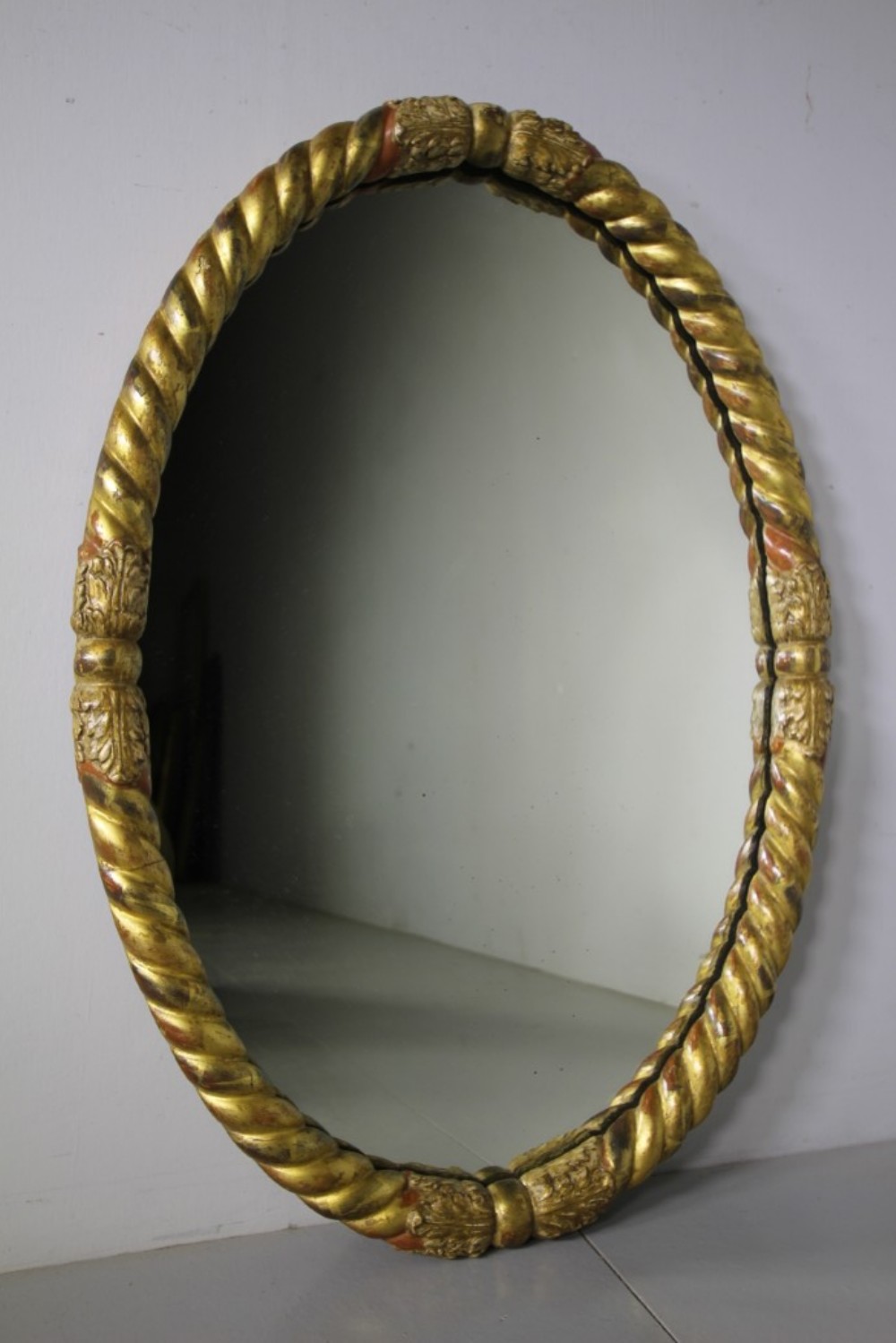 
Oval Gilt Acanthus Leaf & Rope Antique Wall Mirror