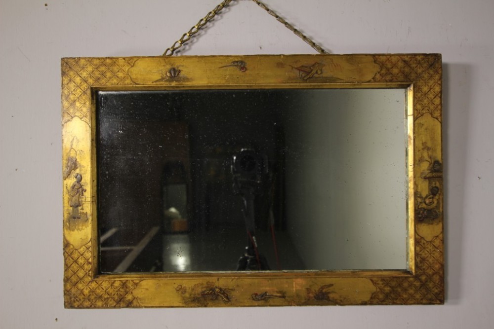 English Antique Chinoiserie Decorated Wall Mirror
