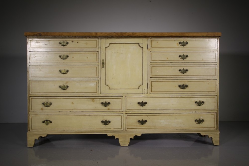 Large Original English Painted Pine Antique Chest of Drawers