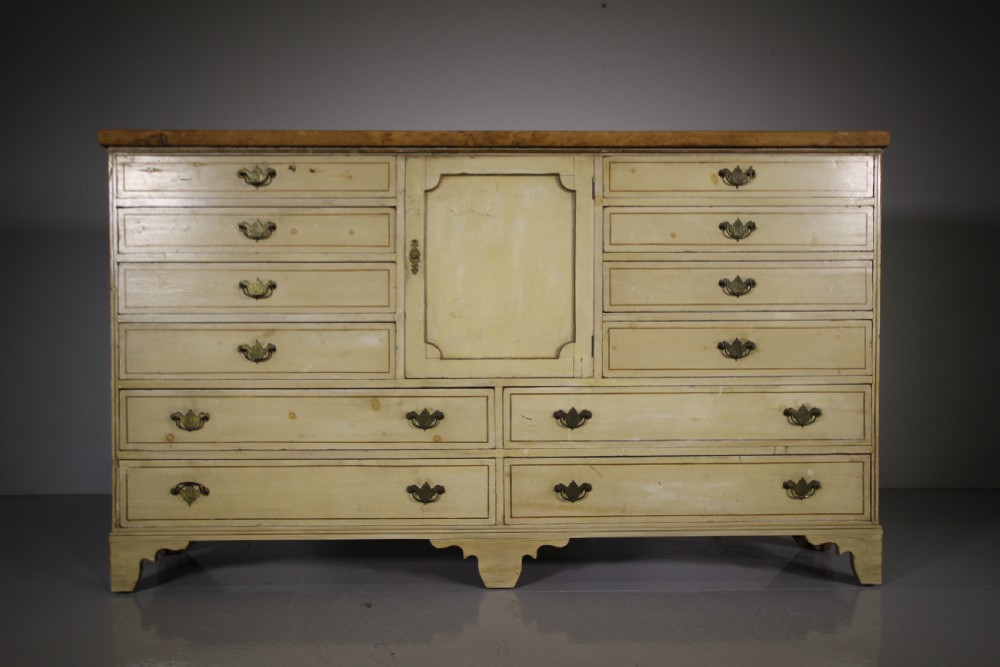 Large Original English Painted Pine Antique Chest of Drawers