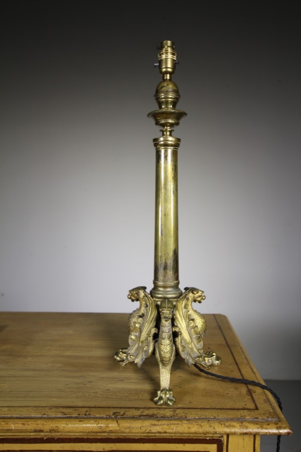 Tall 19th Century Gilt Bronze Antique Table Lamp
