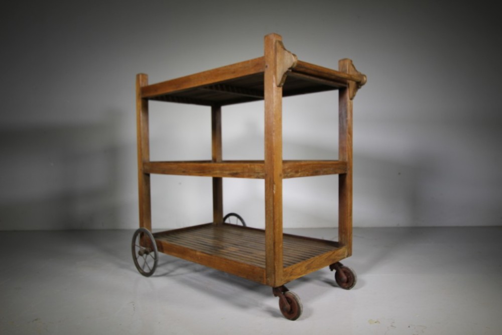 

Heals Large Edwardian Antique Teak Trolley

