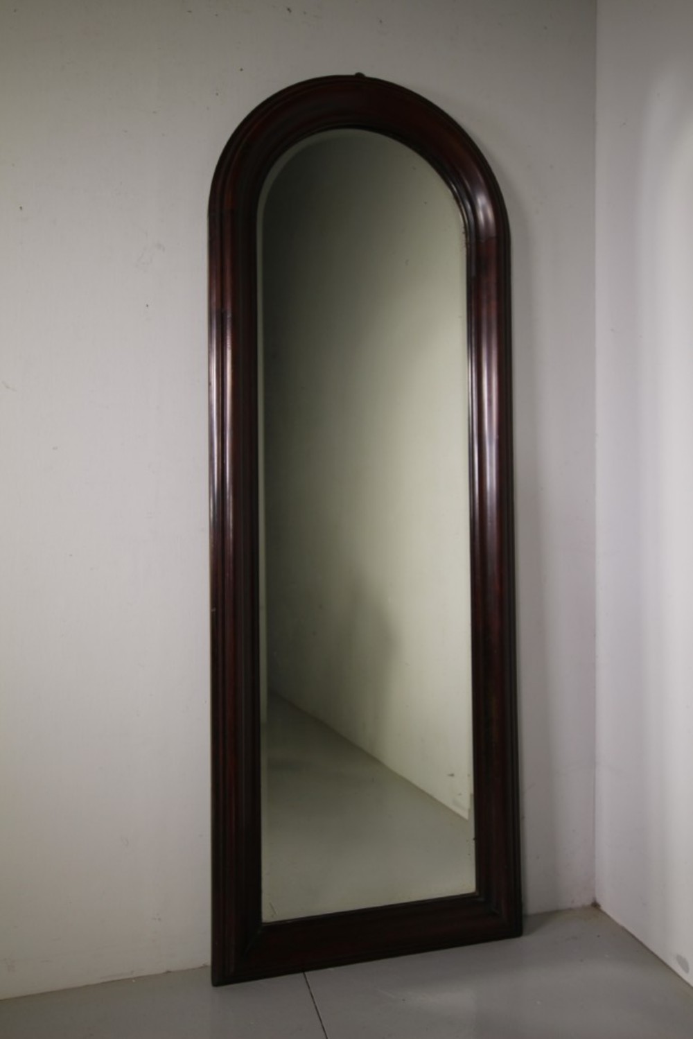 Tall English Arched Antique Mahogany Wall Mirror 