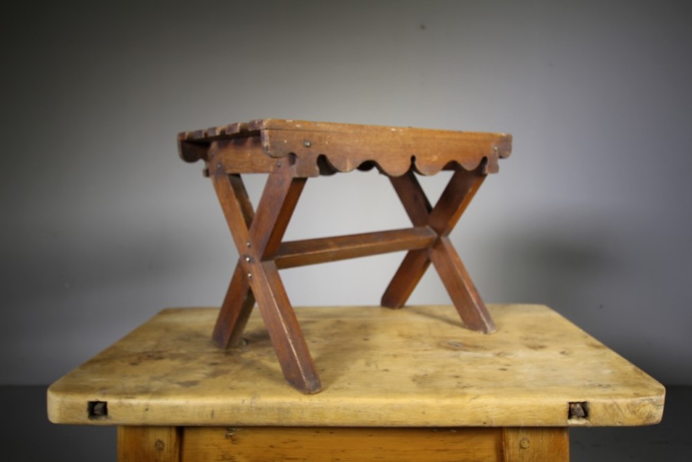 Decorative English Antique Slatted Teak Stool
