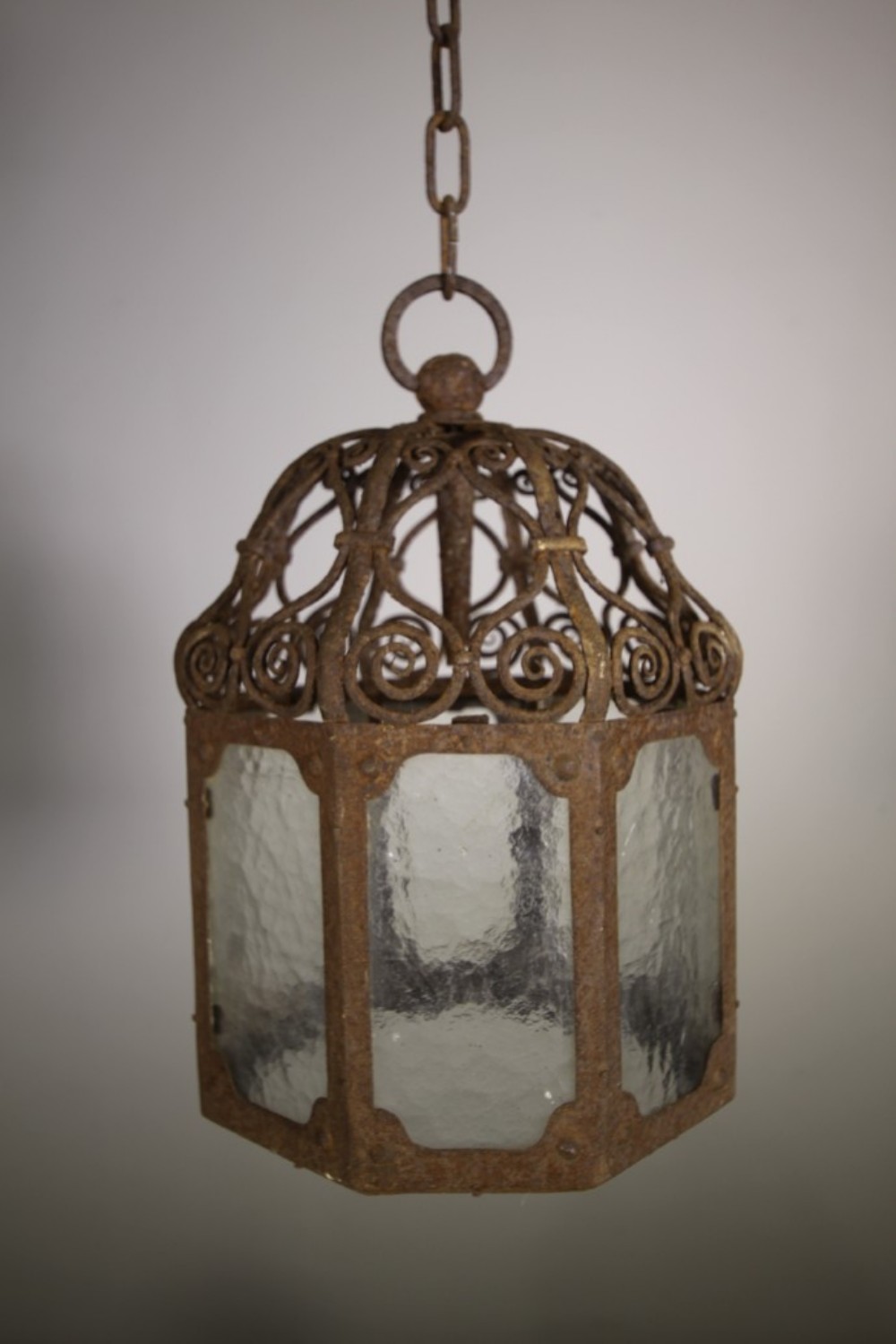 

English Edwardian Antique Octagonal Iron Hall Lantern