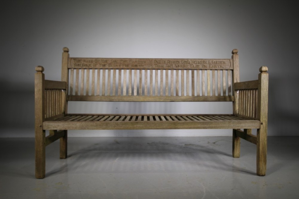 Rare Heals Edwardian Antique Teak Poem Garden Bench Seat