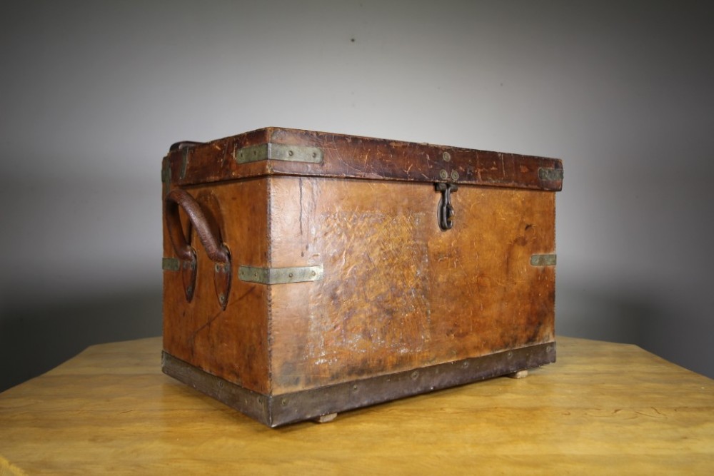 
English Antique Brown Leather Military Trunk