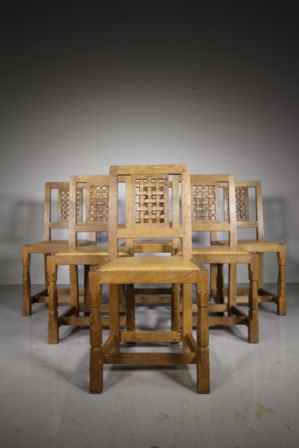 
Set of Six 1950’s Mouseman Oak Dining Chairs