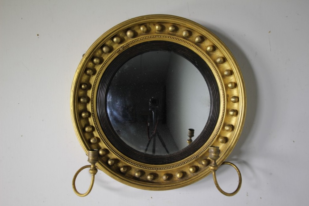 English Regency Antique Gilt Convex Mirror 