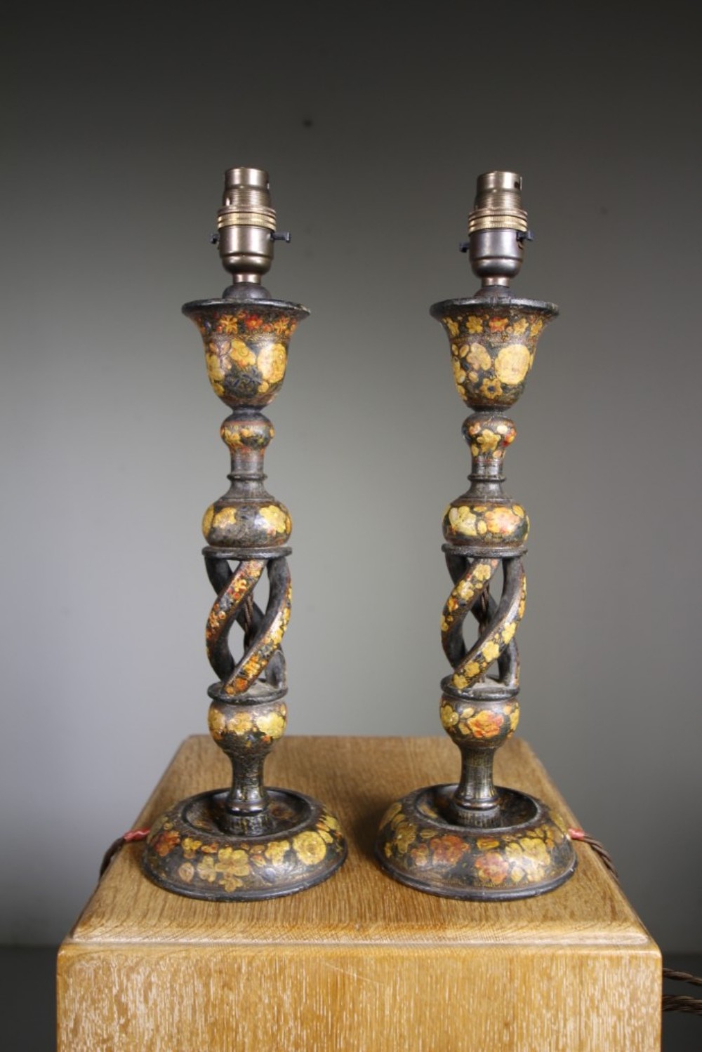 Pair of Antique Kashmiri Table Lamps with Open Twists – Rewired