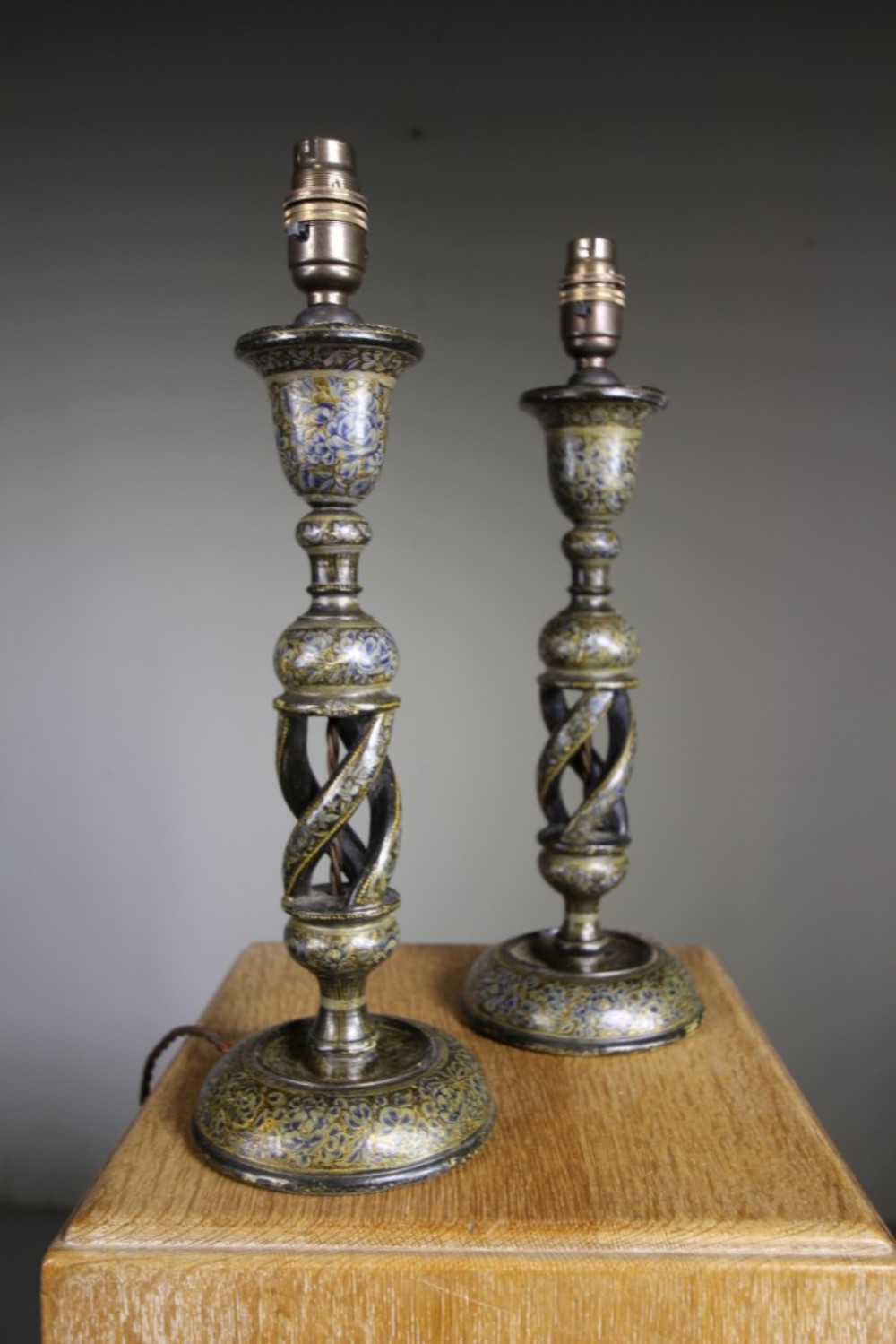 
Pair Antique Kashmiri Table Lamps – Rare Pattern