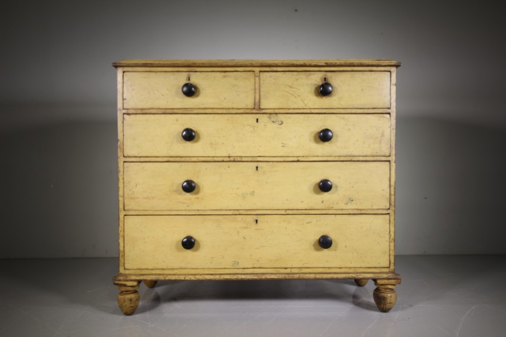 
Original Cream Painted Pine Antique Chest of Drawers