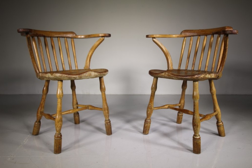 Rare Pair of Georgian Antique Windsor Dining Chairs 
