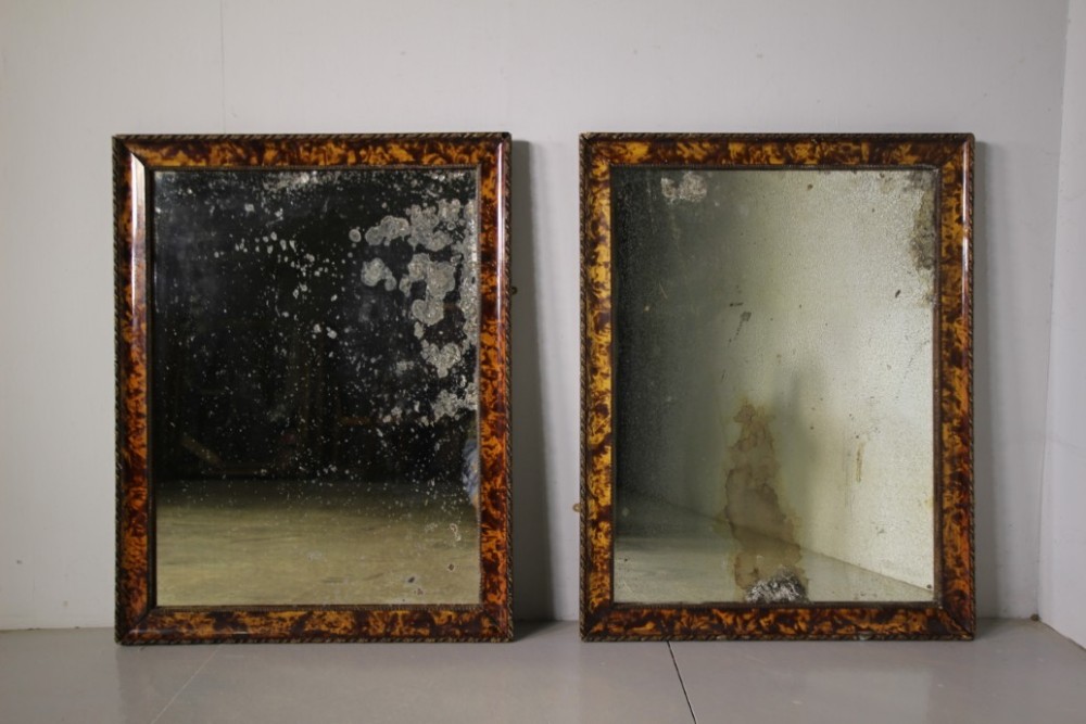 Pair of English Antique Faux Tortoiseshell Wall Mirrors