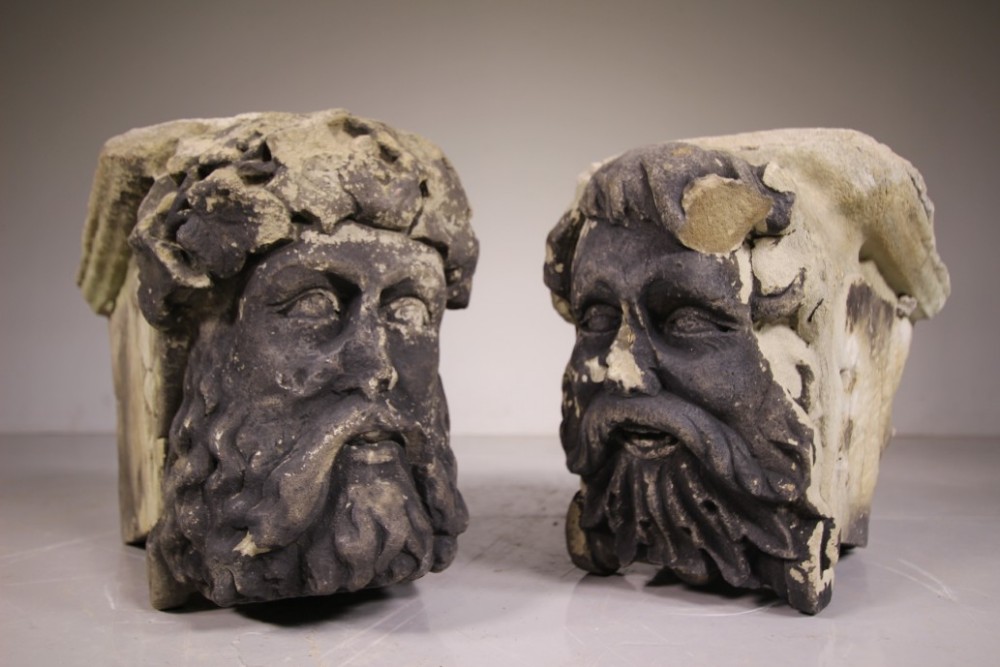 
Pair of English 18th Century Antique Stone Head Beam Supports