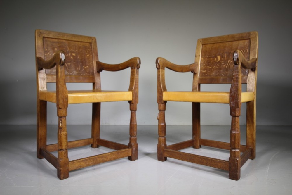 Rare Pair of Mouseman 1930’s Armchairs 