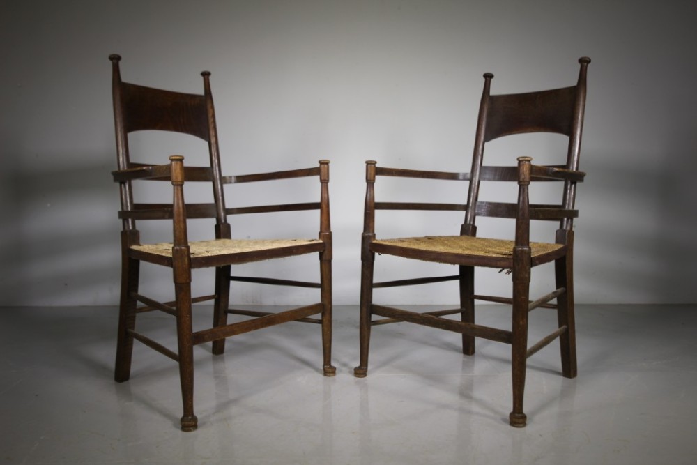 Pair of Arts & Crafts Antique Ample Armchairs by William Birch