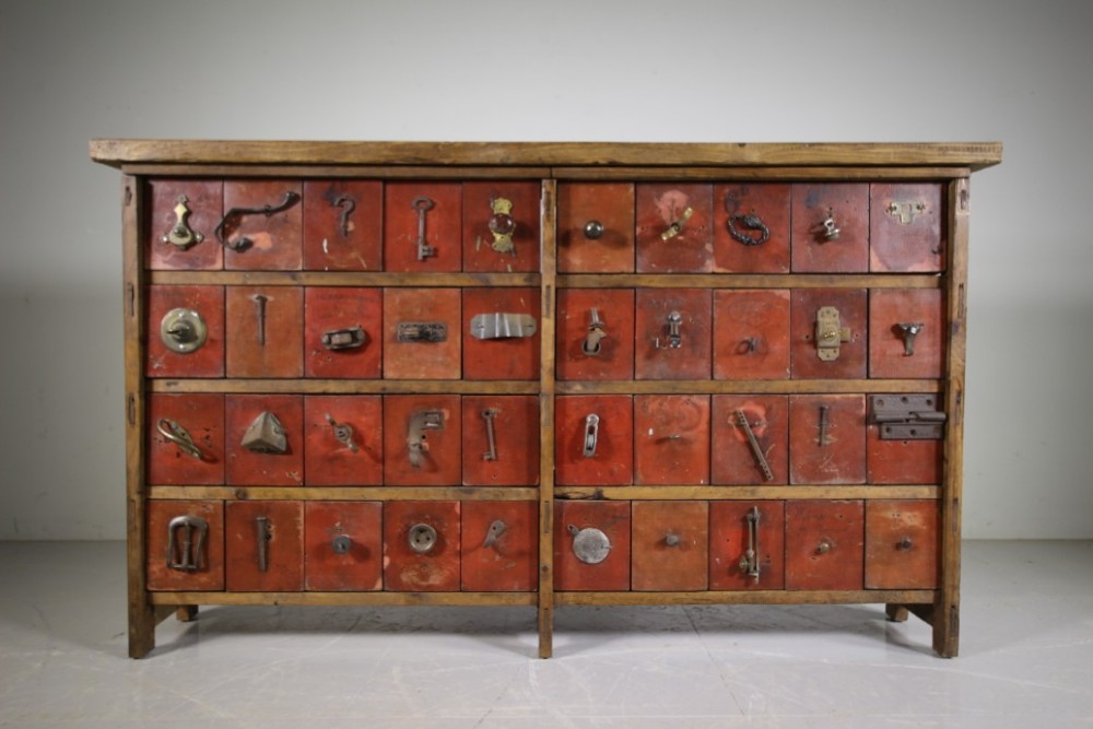 English Edwardian Ironmonger’s Antique Chest of Drawers