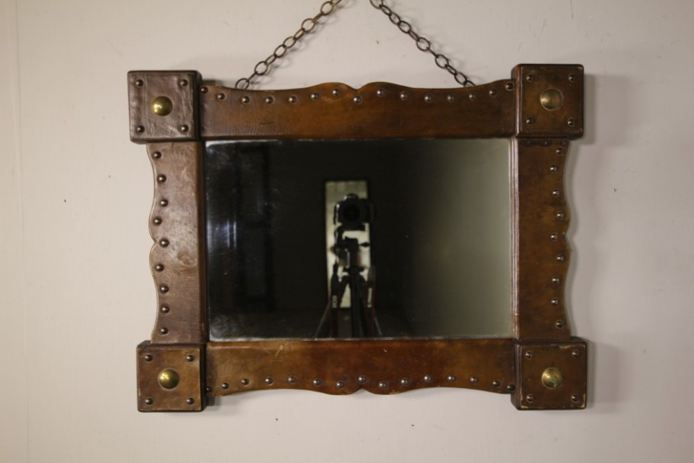 1930’s English Leather Covered Wall Mirror