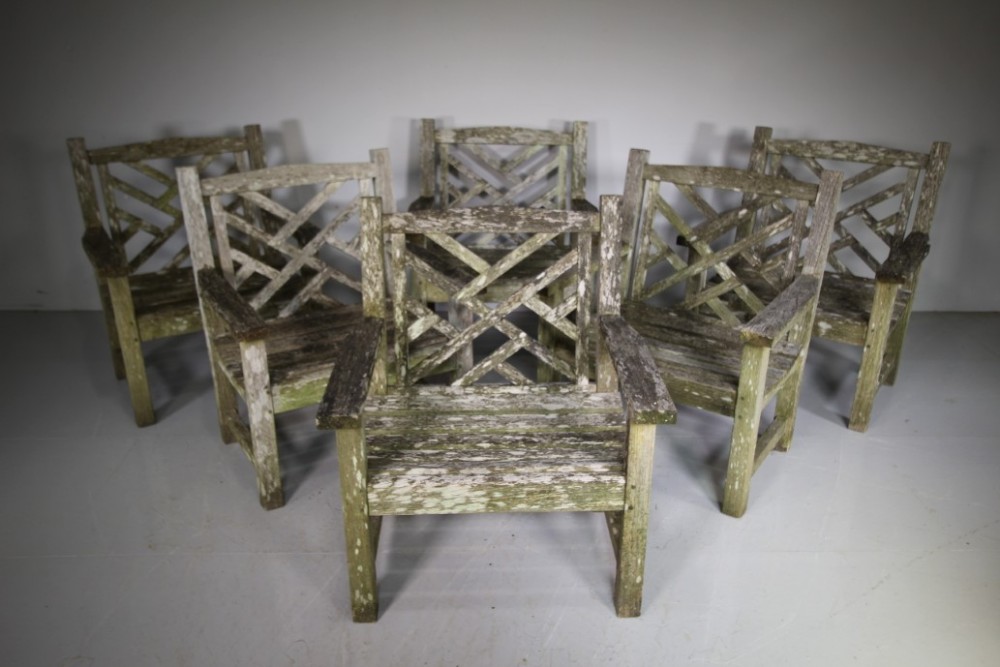 Set of Six Charles Verey Lister Teak Garden Armchairs