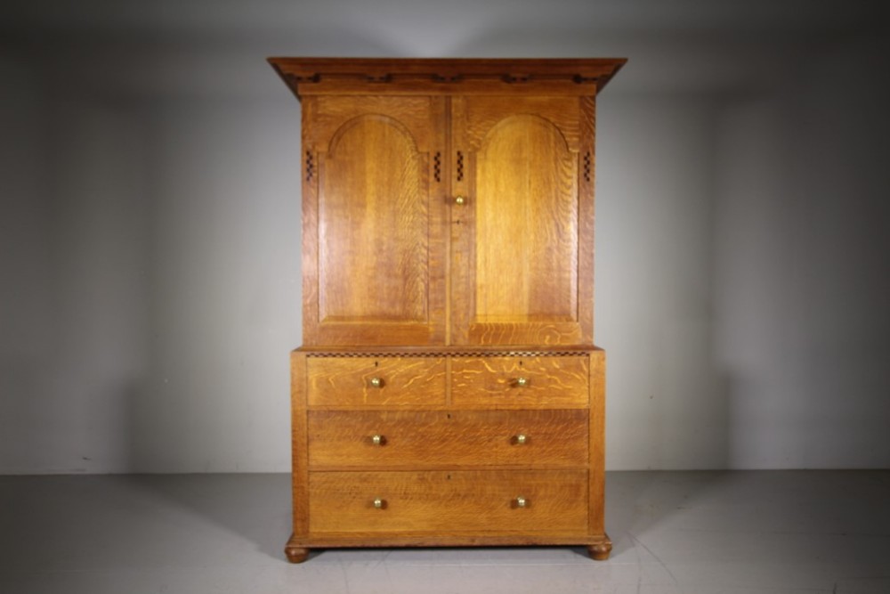Rare & Early Heals of London Antique Oak Linen Press Cupboard – Stamped