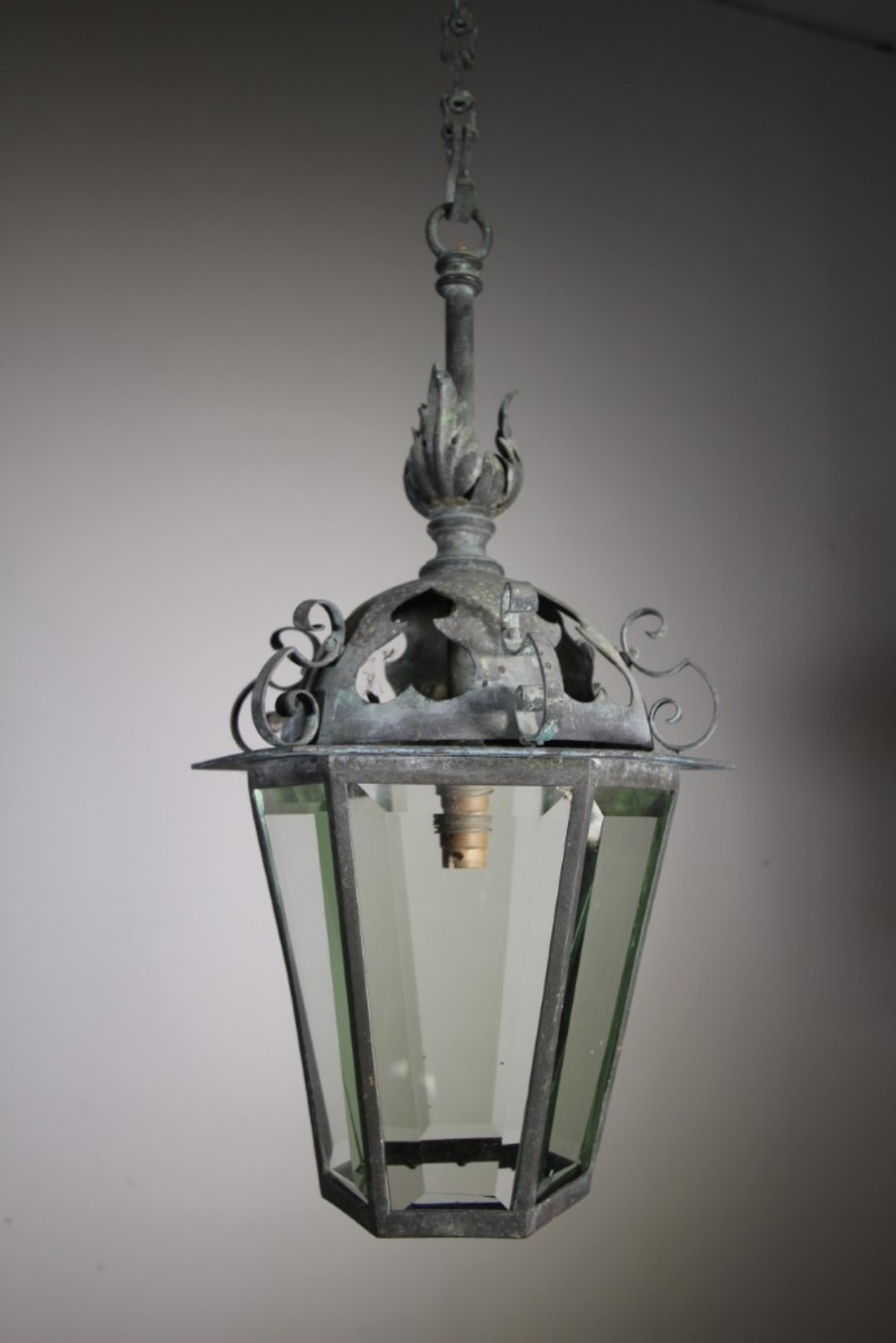 Wonderful English Antique Verdigris Copper Lantern 