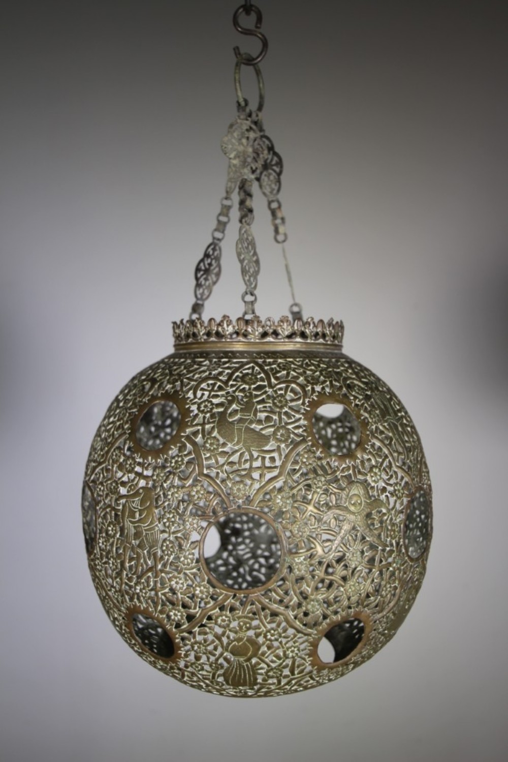 19th Century Antique Pierced Brass Hanging Lantern