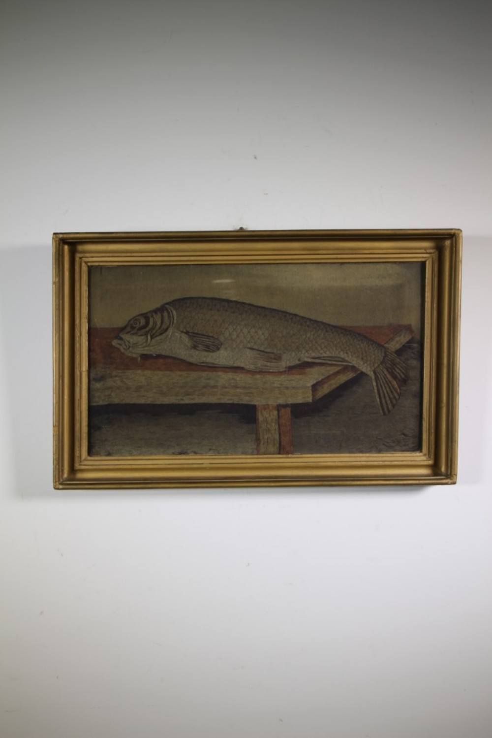 Very Rare English Georgian Antique Large Needlework Carp Fish 
