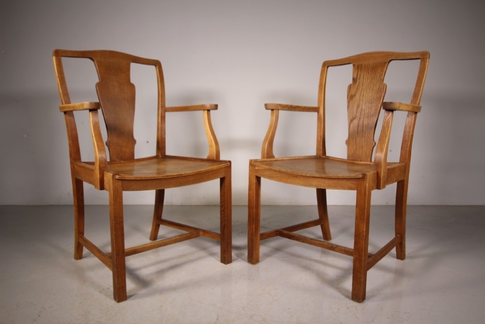 Pair of Heals Antique Oak Oxford College Dining Chairs -Labelled 