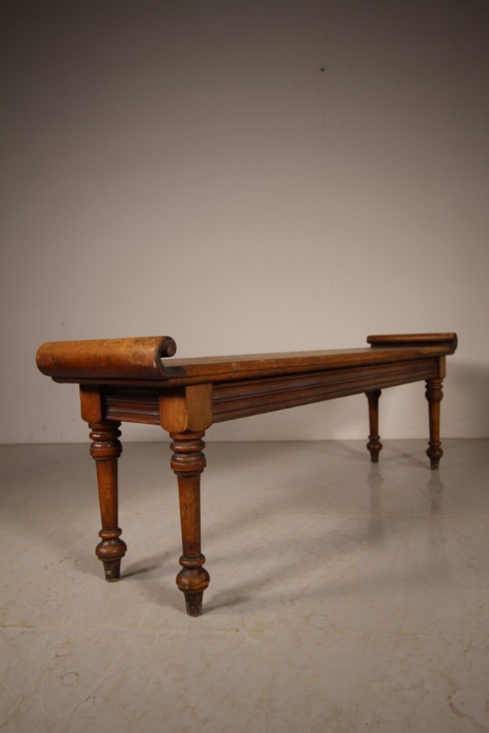 Long Regency English Antique Pale Walnut Window Seat