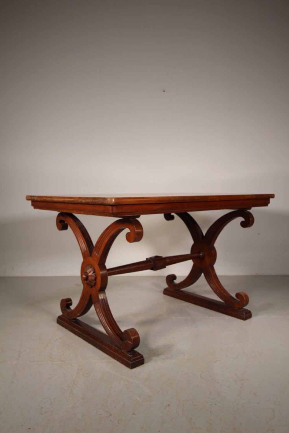 Large Regency Antique Mahogany X Frame Library Table
