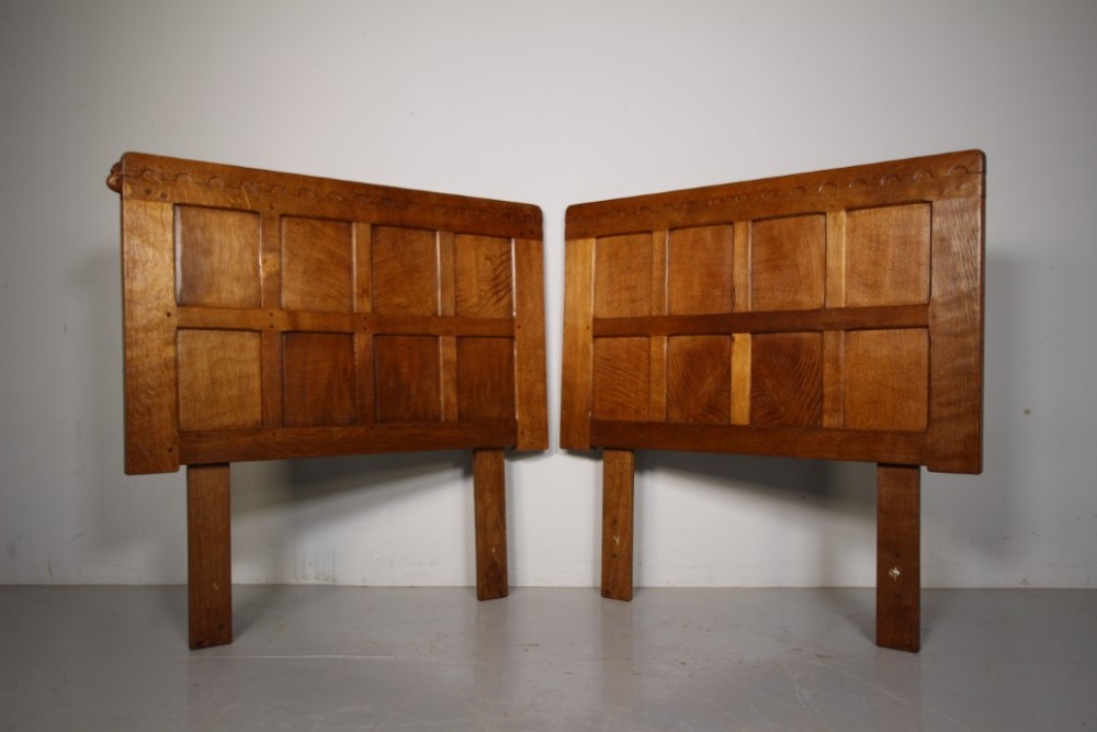 Pair of Mouseman 1930’s Oak Single Headboards 
