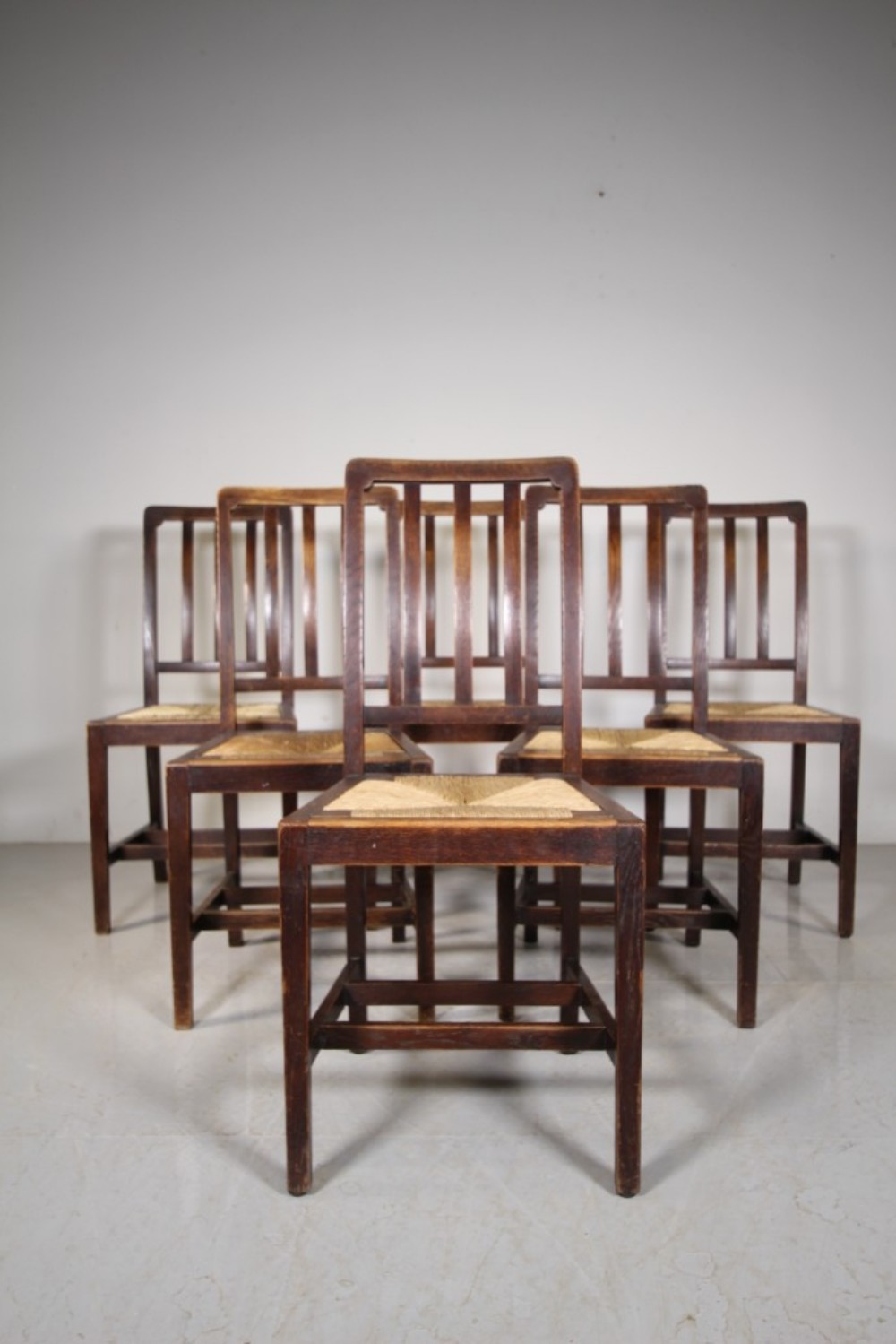 Set of Six 1920’s Heals of London Oak Dining Chairs – Labelled 