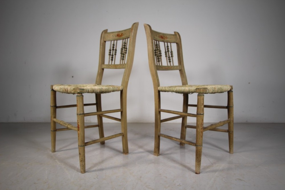 Beautiful Pair Original Painted Pine Antique Chairs 