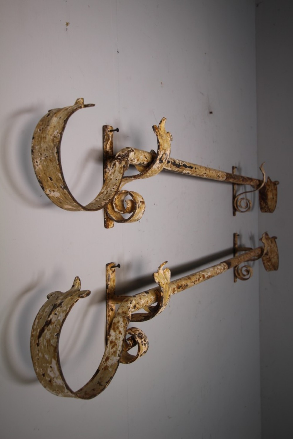 Pair Antique Iron Ornate Extending Curtain / Door Poles 