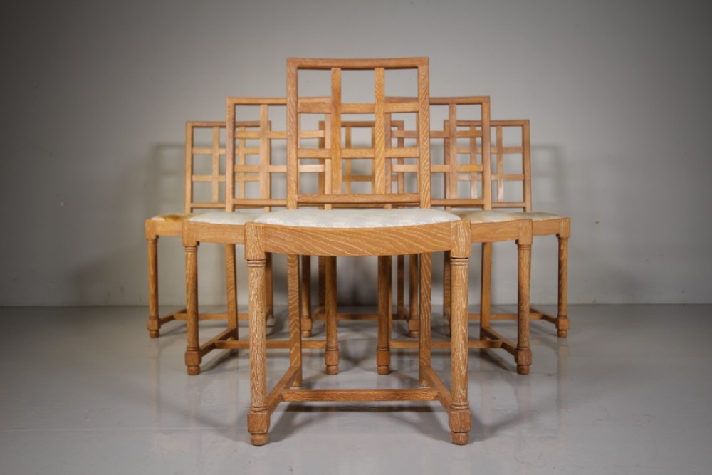 Set of Six Heals 1930’s Oak Dining Chairs – Lattice Back