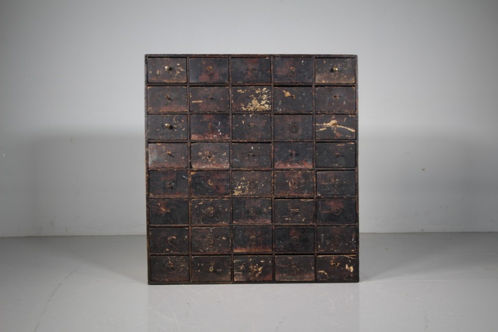 Georgian Antique Original Painted Pine Bank of Drawers 