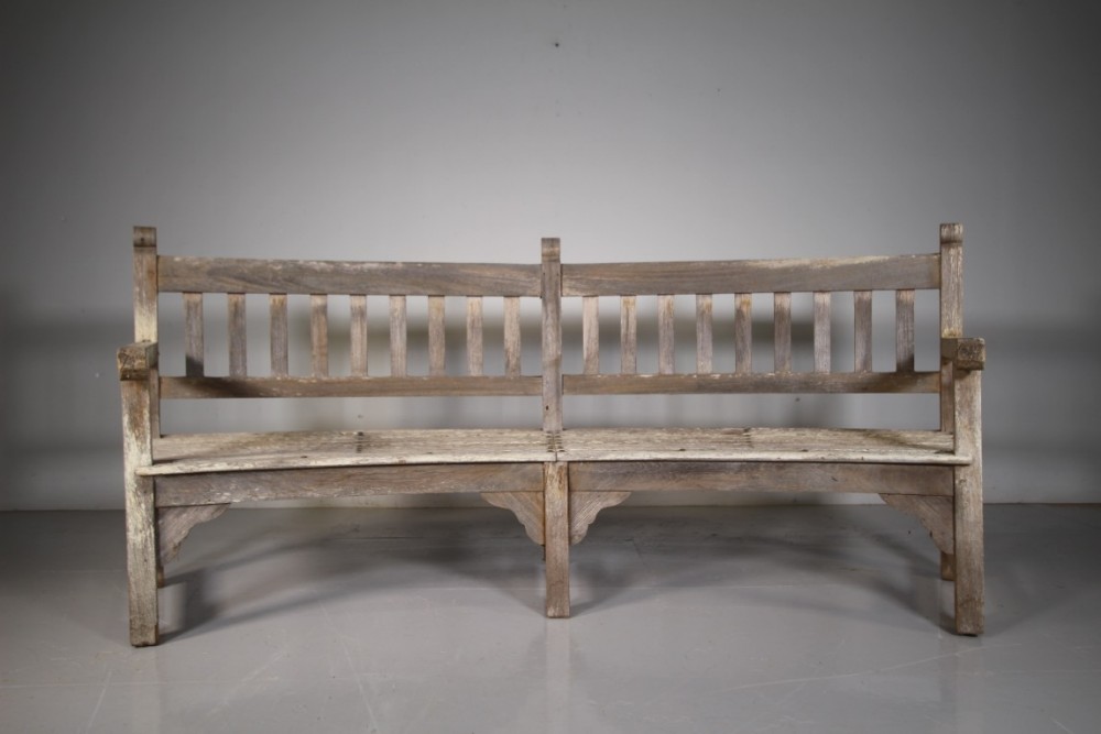 Rare Heals of London Antique Curved Teak Garden Bench Seat