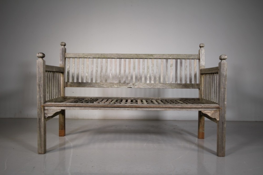 Heals of London Edwardian Antique Teak Garden Bench Seat