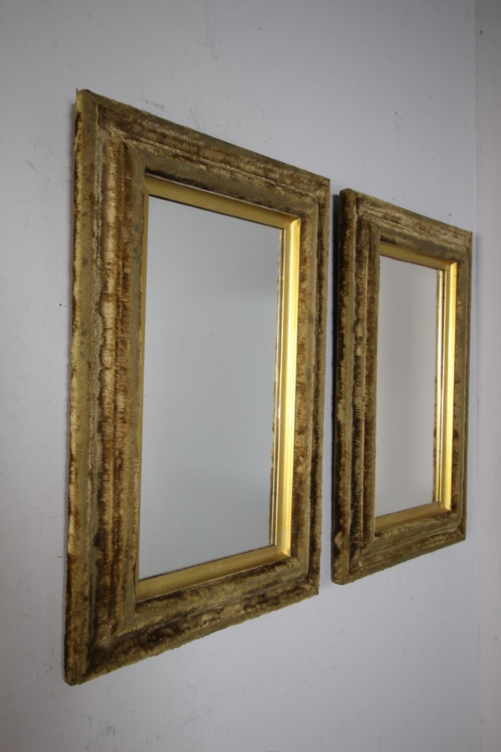 Pair of 19th Century Antique Velvet Framed Wall Mirrors