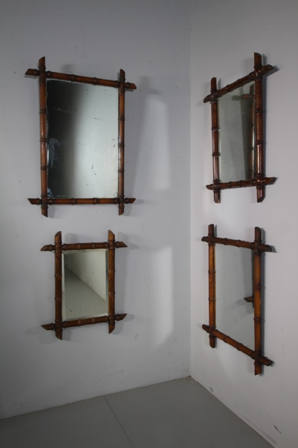 Set of Four Faux Bamboo Antique Wall Mirrors 