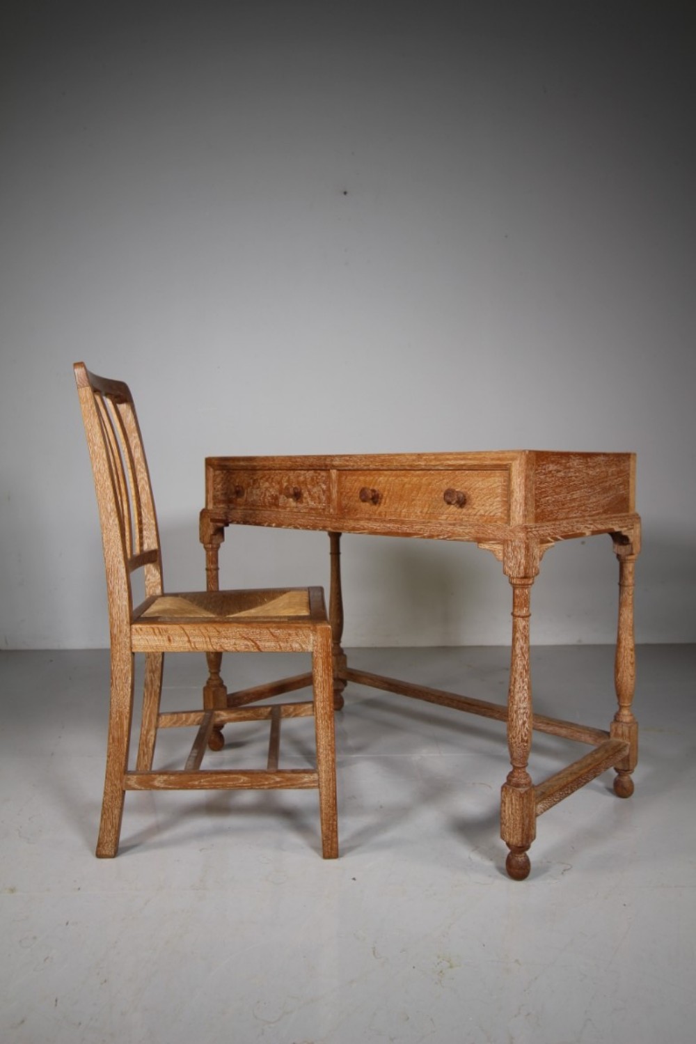 Heals Edwardian Antique Oak Writing Table & Matching Chair 