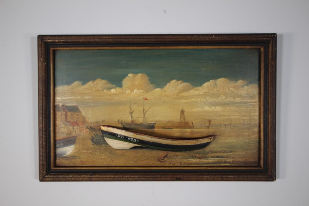 
Antique 19th Century Diorama Guiding Star Boat in Berwick Harbour