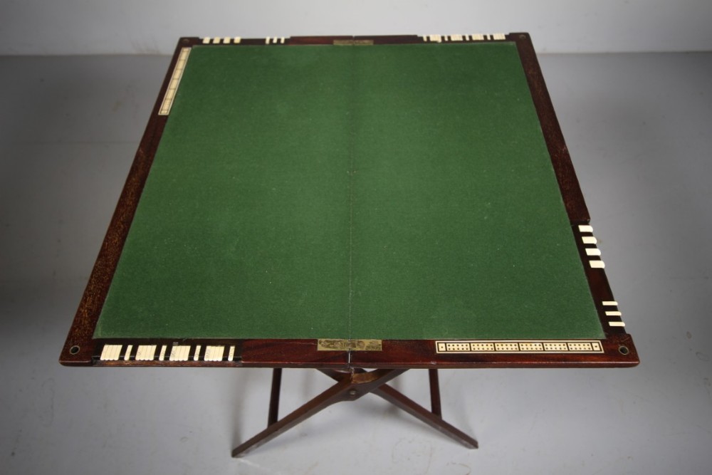 19th Century English Antique Card Games Table with Markers