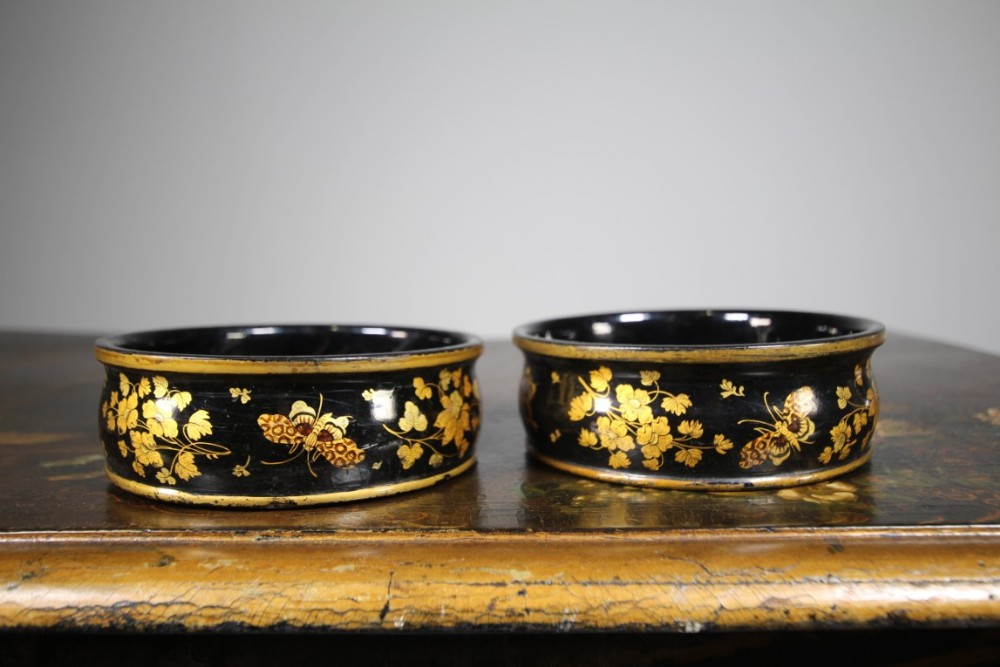 Pair of Regency Antique Papier Mache Wine Bottle Coasters 